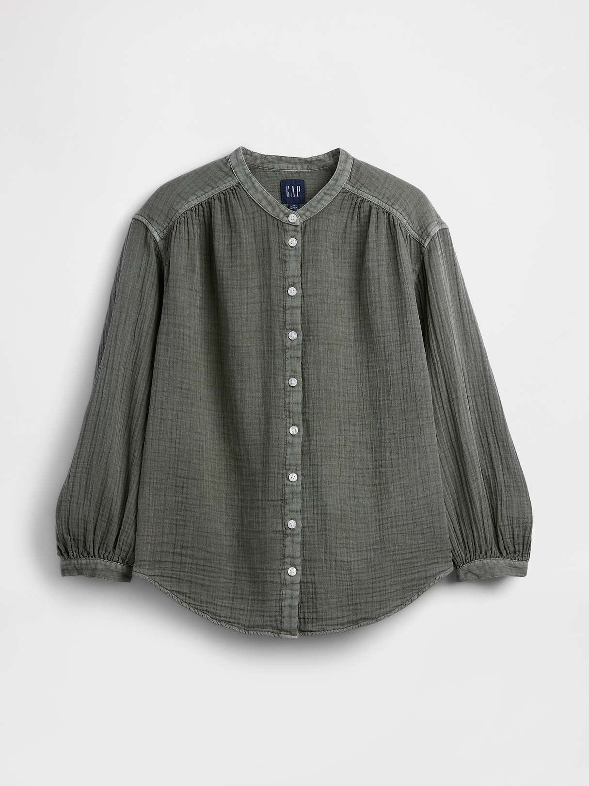 Cotton Gauze Oversized Collarless Shirt | Gap