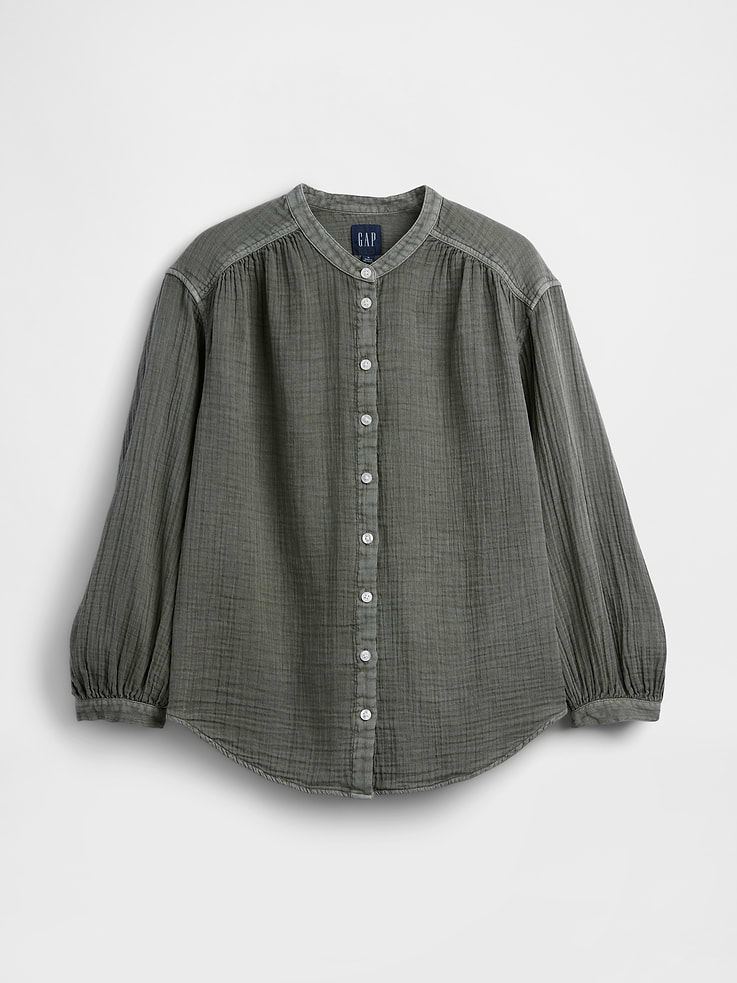 Image number 5 showing, Cotton Gauze Oversized Collarless Shirt