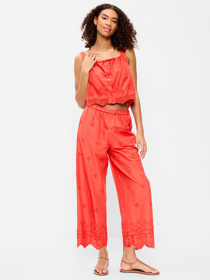 L'image numéro 6 présente Pantalon à taille haute jambe large et découpes