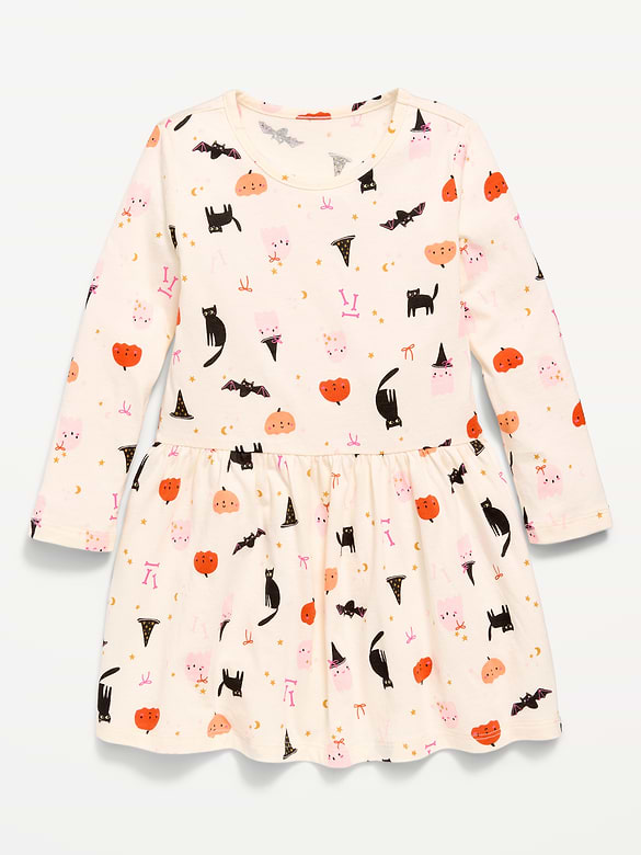 Printed Long-Sleeve Drop-Waist Dress for Toddler Girls