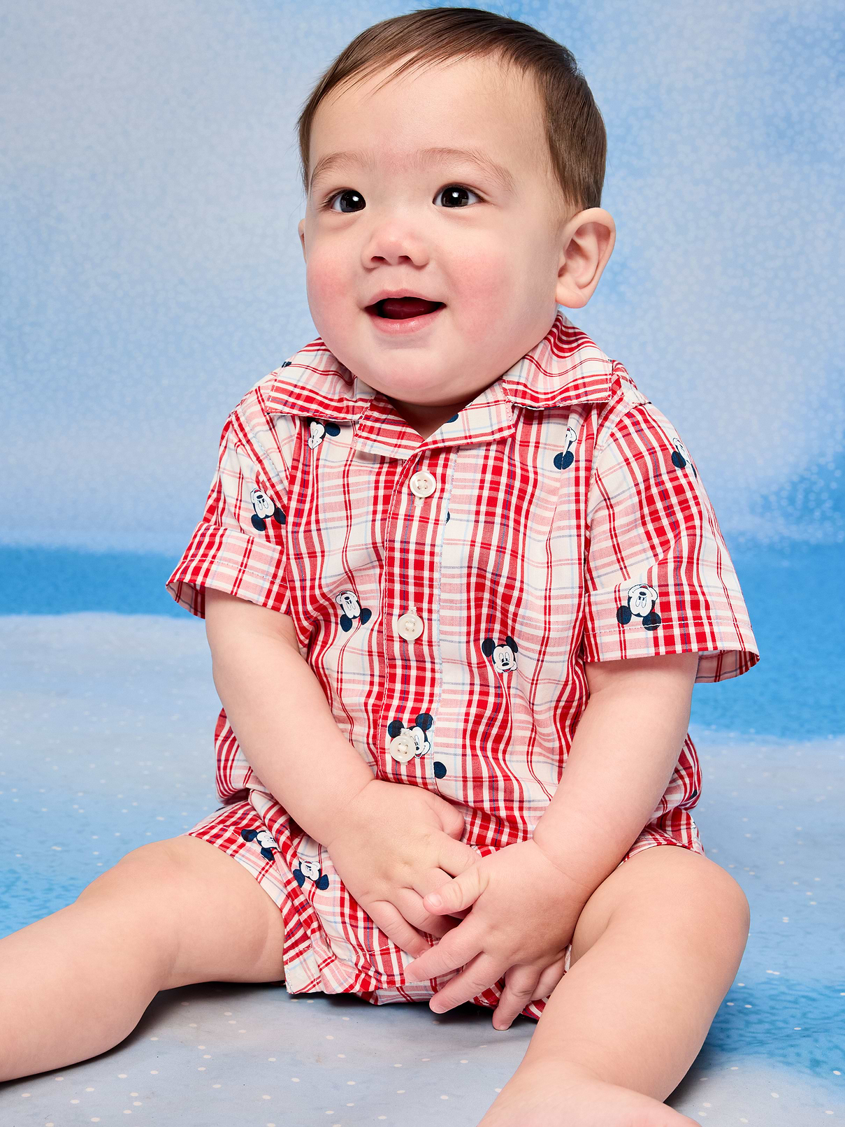 Image number 1 showing, Old Navy x Disney Mickey Mouse Collared One-Piece Romper for Baby