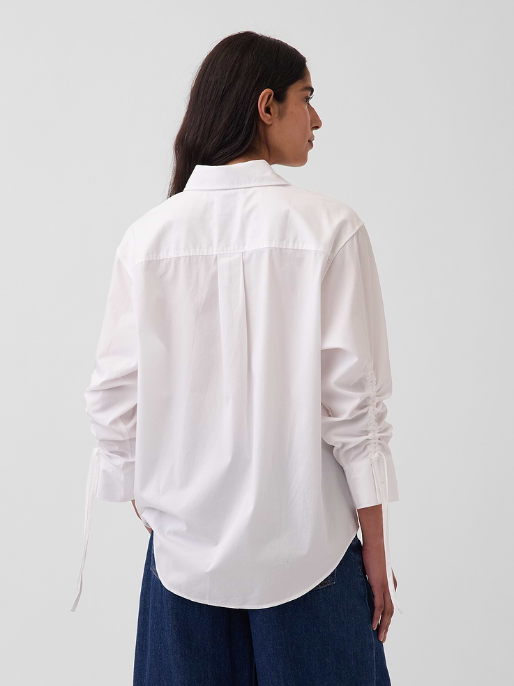 Image number 3 showing, Organic Cotton Poplin Oversized Ruched-Sleeve Shirt