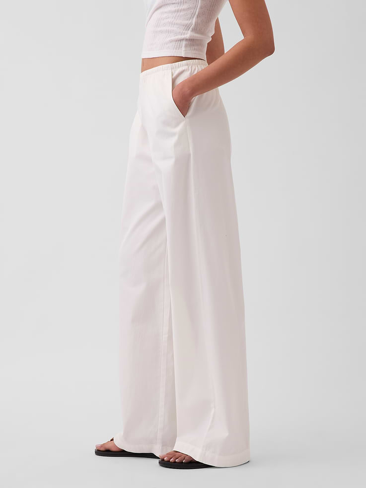 Image number 3 showing, Mid Rise Poplin Relaxed Easy Wide-Leg Pants