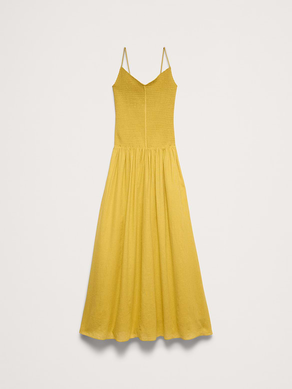 Linen-Cotton Gauze Smocked Maxi Dress