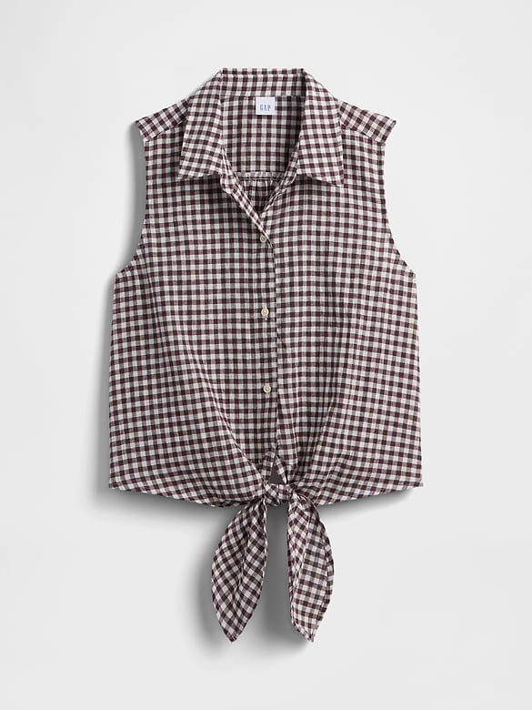 Relaxed Sleeveless Tie-Front Shirt