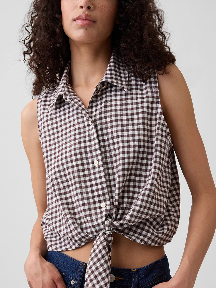 Image number 4 showing, Relaxed Sleeveless Tie-Front Shirt