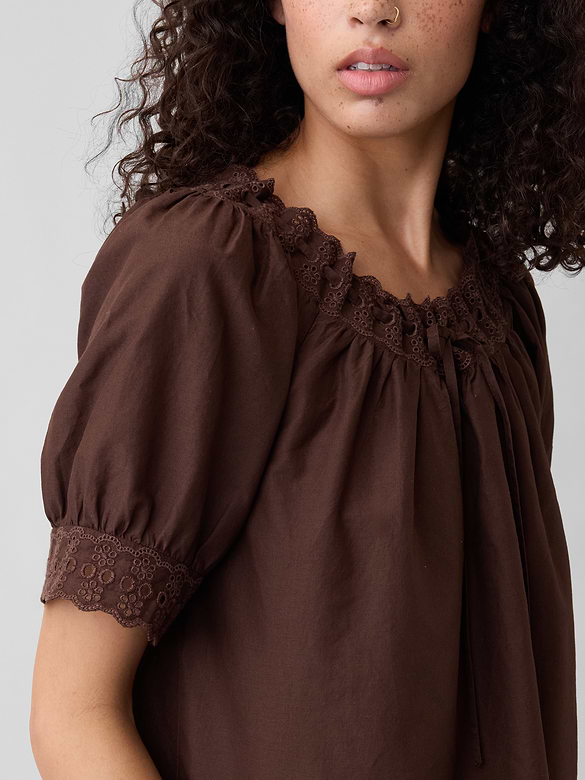 Relaxed Embroidered Tie-Front Top