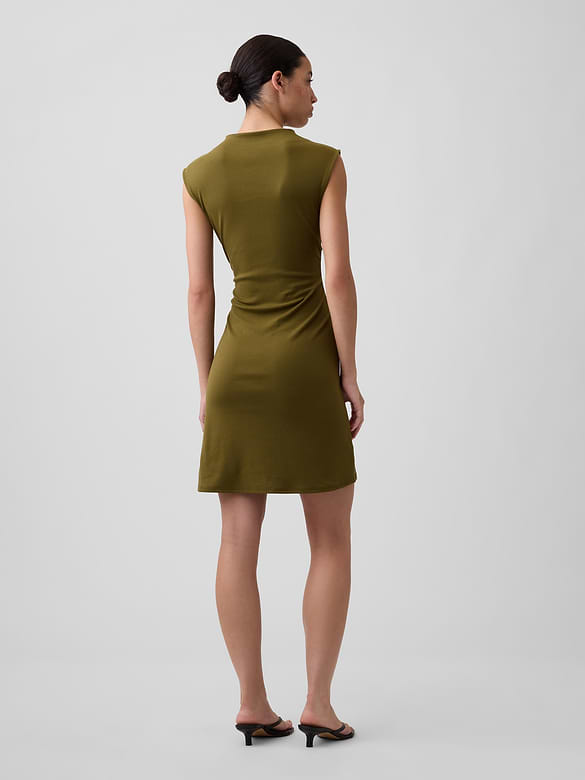 Modern Ribbed Ruched Mini Dress