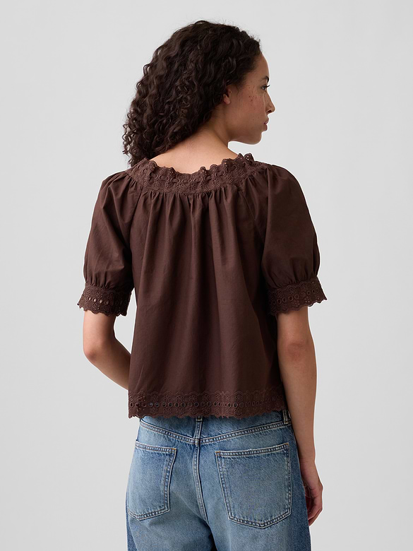 Relaxed Embroidered Tie-Front Top