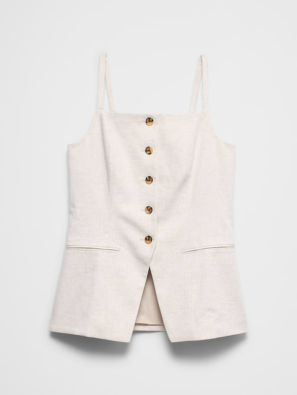 Linen-Blend Square-Neck Cutaway Vest