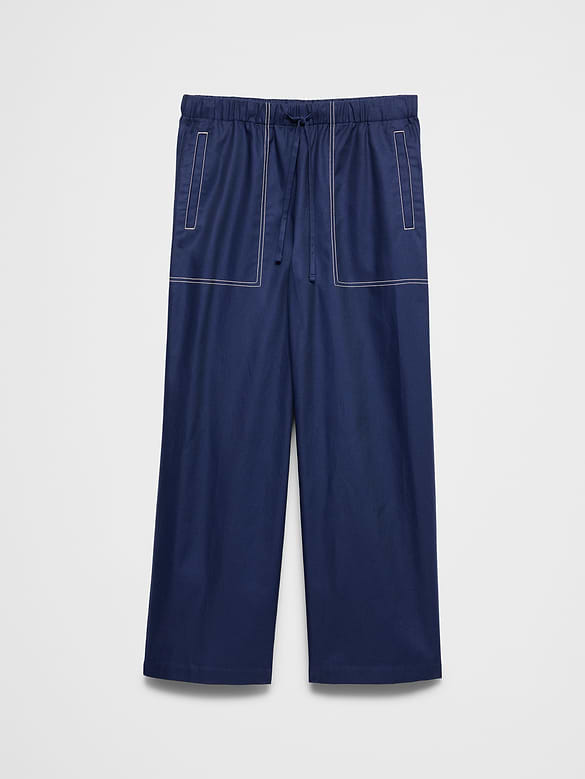 Wide-Leg Mid-Rise Twill Pull-On Utility Pant