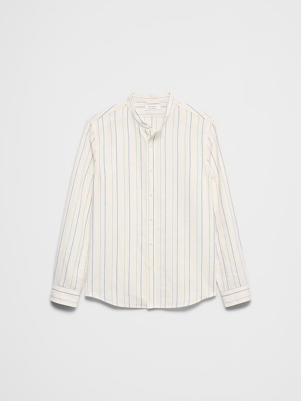 Slim-Fit Linen-Blend Banded-Collar Shirt