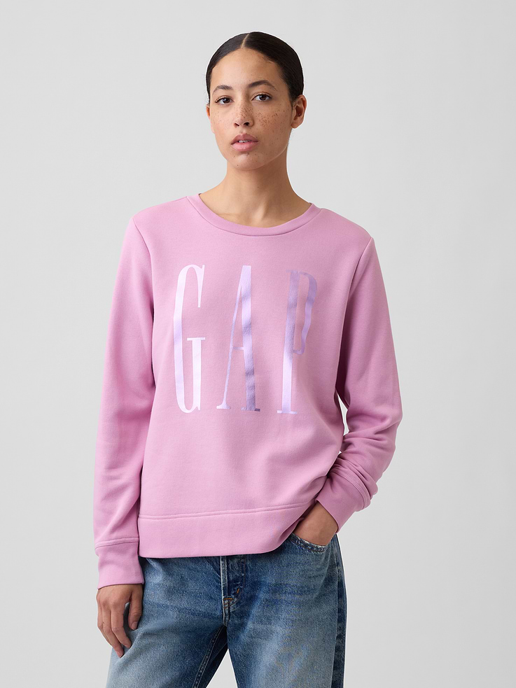 Image 1 of 5, Made with 42% recycled cotton. Compared to virgin materials, using recycled materials helps reduce resource use and waste., Soft, comfy fleece., Dropped shoulder, long sleeves with banded cuffs., Crewneck., Gap logo at front., Banded hem., This product was made in a factory that invests in gender equity and women’s empowerment through RISE. Learn more at, Product #814059