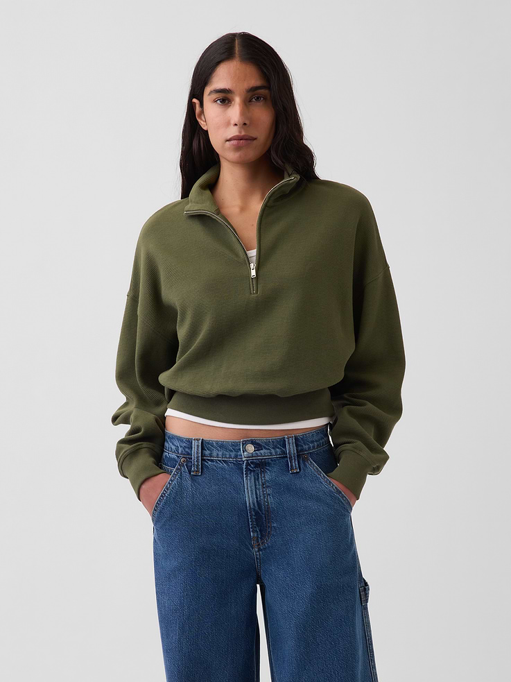 Image number 1 showing, Textured Cotton Oversized Half-Zip Pullover
