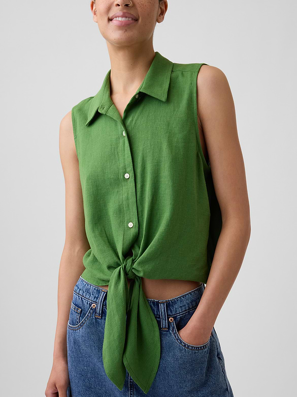 Relaxed Sleeveless Tie-Front Shirt