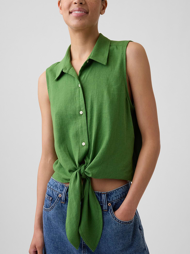 Image number 4 showing, Relaxed Sleeveless Tie-Front Shirt