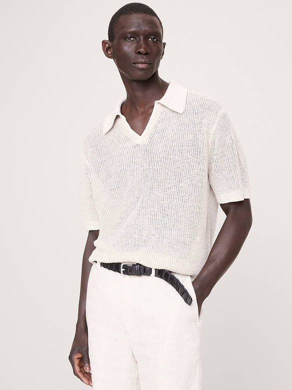 Polo en lin et coton à col polo tricoteuse