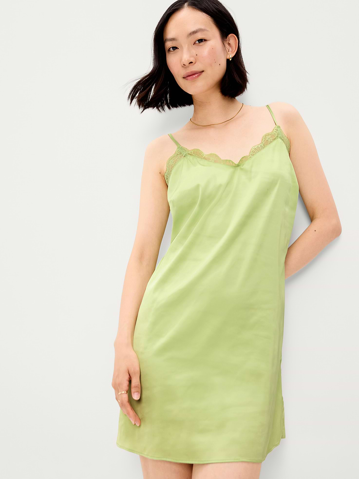 Image number 3 showing, Satin Lace-Trim Sleep Dress