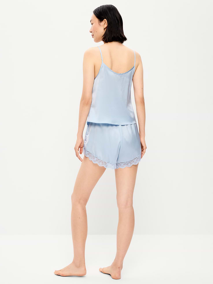 Image number 2 showing, Satin Lace-Trim Pajama Tank and Shorts Set