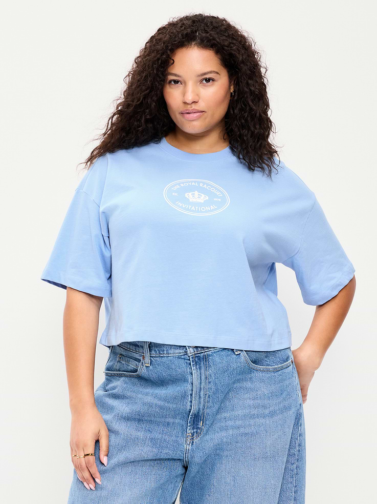 Image number 8 showing, Vintage Crew-Neck Oversized Crop Graphic T-Shirt