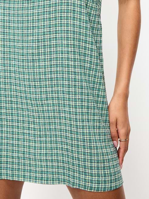 blue and green plaid dress Blue-Green Shirt 100% Polyester Stretch Laurel Hill Tartan Shift Dress