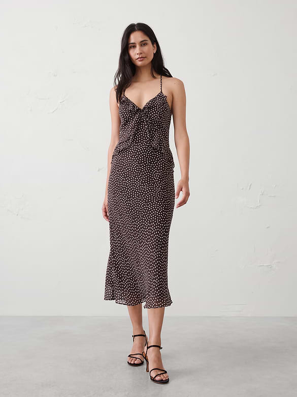 Chiffon Bias Ruffle Midi Dress