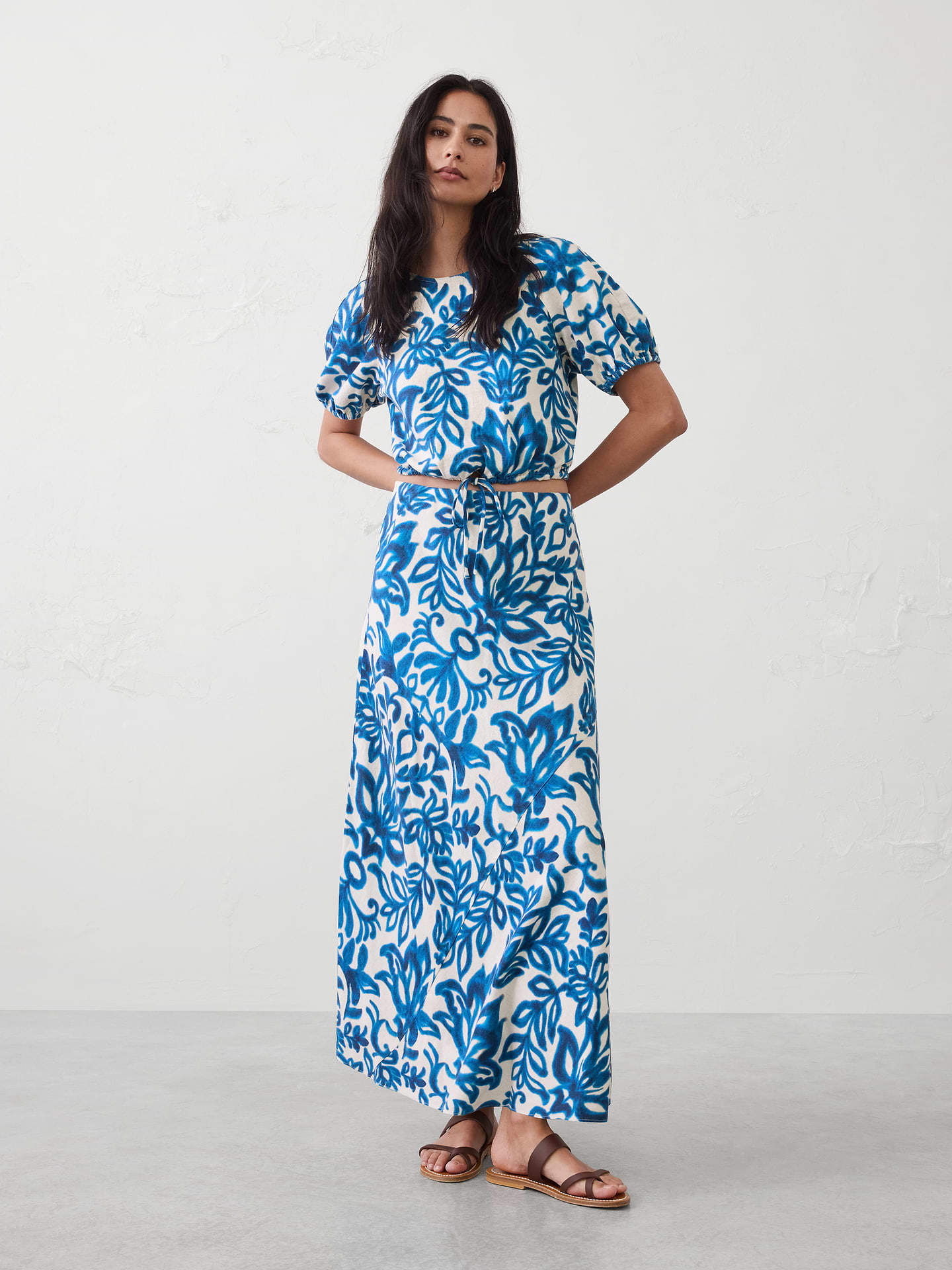 Image number 1 showing, Linen-Blend Bias Pull-On Maxi Skirt