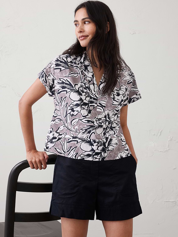 Poplin Split-Neck Top
