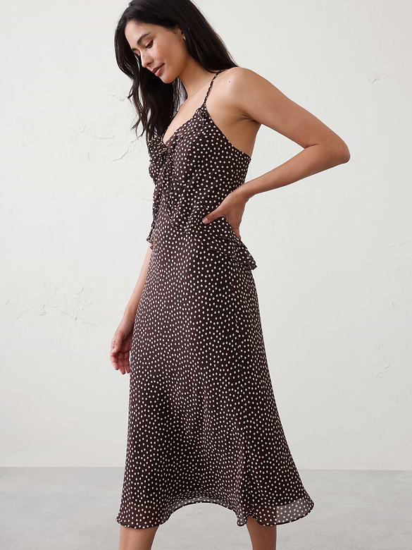 Chiffon Bias Ruffle Midi Dress
