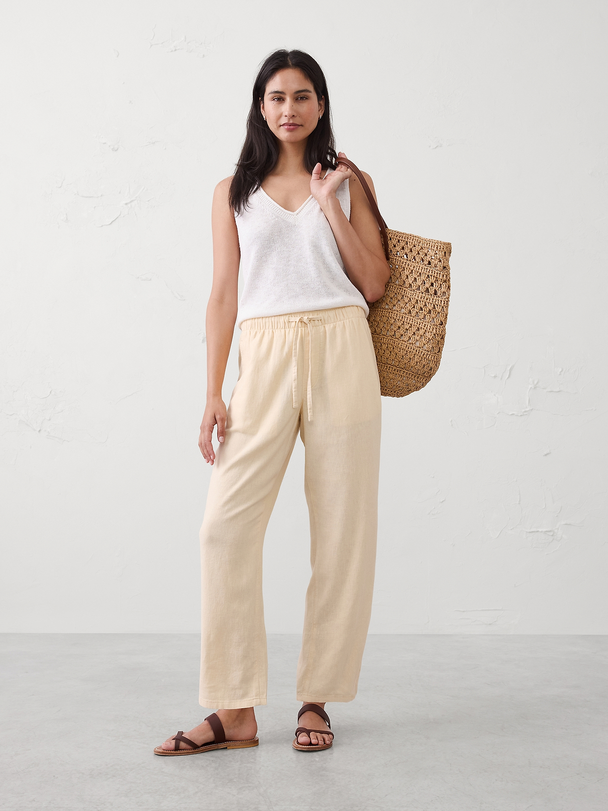 希少 banana republic linen slacks w33 Straight-Leg Mid-Rise Linen-Blend Pant | Banana Republic Factory