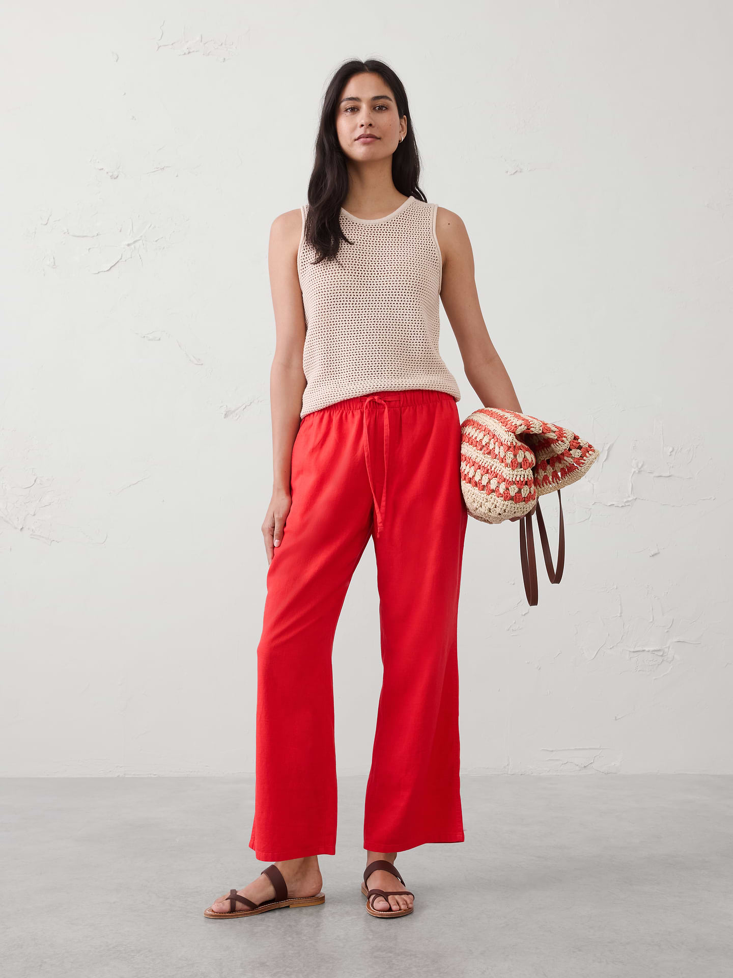 Image number 1 showing, Straight-Leg Mid-Rise Linen-Blend Pant