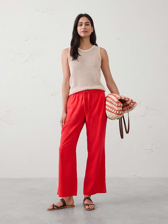 Straight-Leg Mid-Rise Linen-Blend Pant