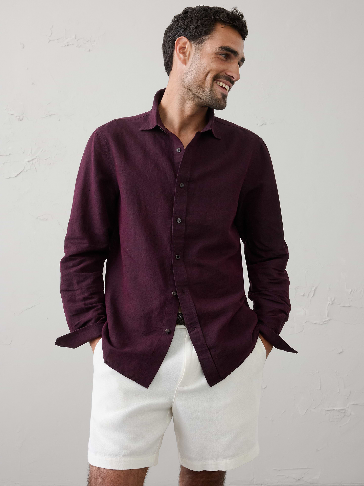 Image number 1 showing, Slim-Fit Linen-Blend Shirt