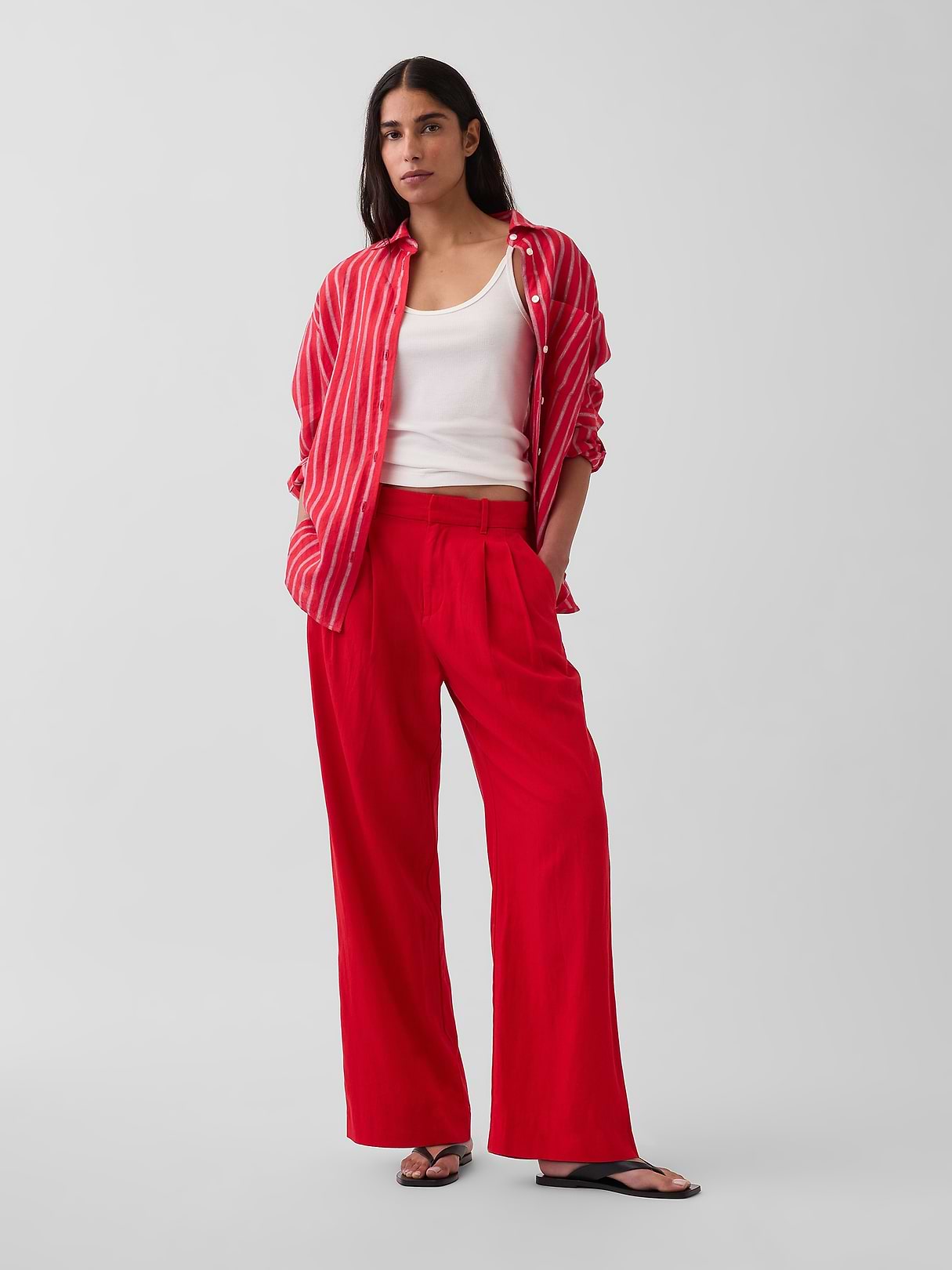 365 High Rise Linen-Blend Trousers | Gap