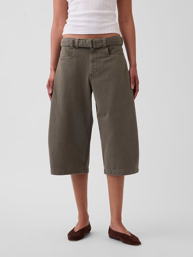 Image number 2 showing, Mid Rise Belted Culotte Barrel Pants