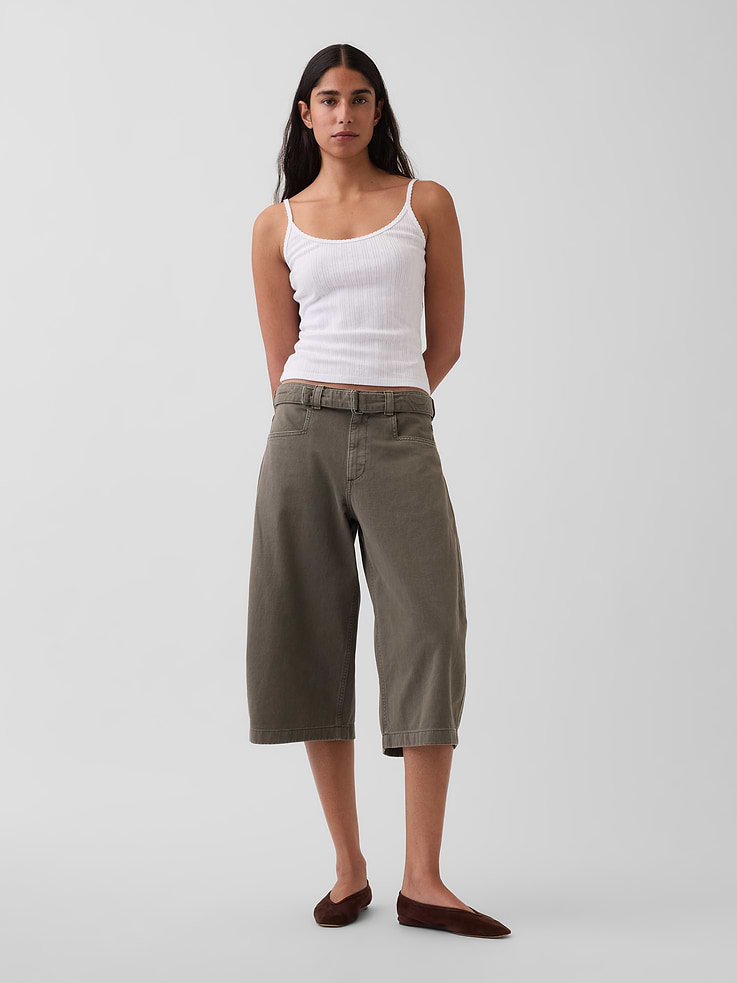 Image number 1 showing, Mid Rise Belted Culotte Barrel Pants