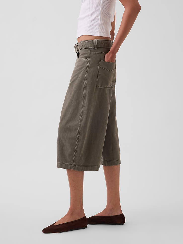 Image number 3 showing, Mid Rise Belted Culotte Barrel Pants