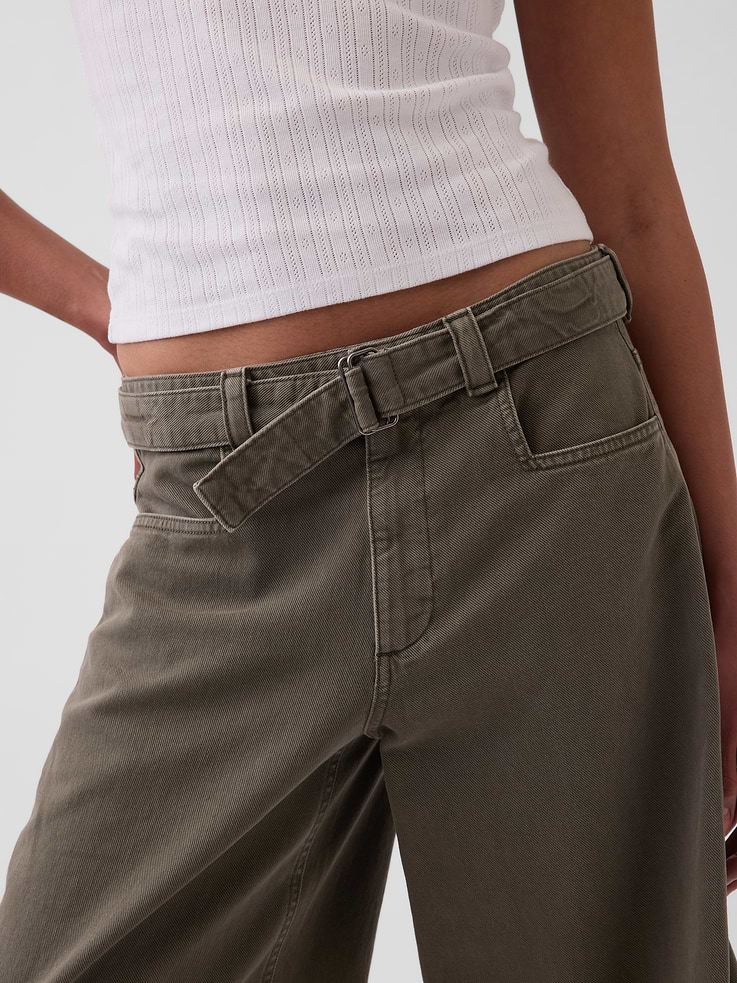 Image number 7 showing, Mid Rise Belted Culotte Barrel Pants