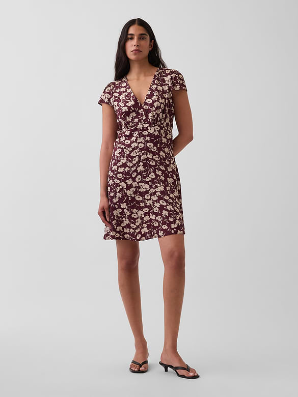V-Neck Print Mini Dress