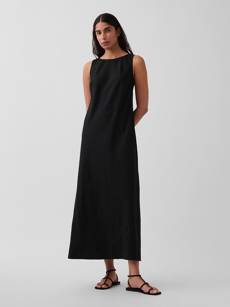 Image number 1 showing, Linen-Blend Maxi Shift Dress