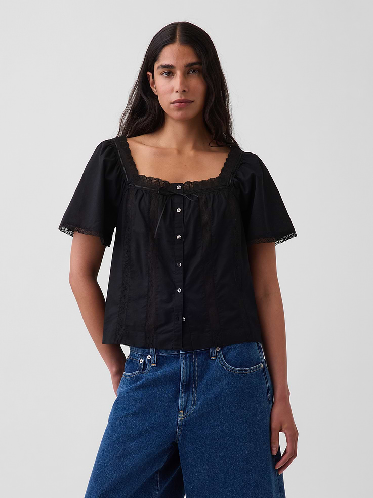 Image number 1 showing, Lace-Trim Square-Neck Swing Top