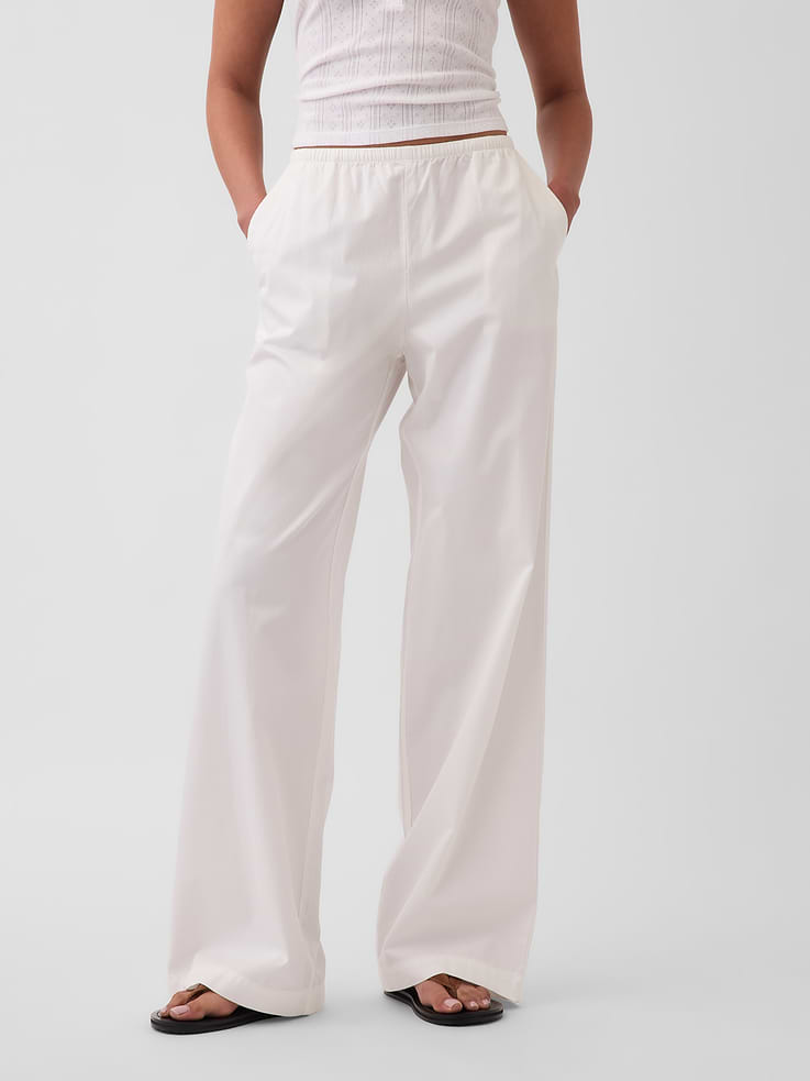 Image number 2 showing, Mid Rise Poplin Relaxed Easy Wide-Leg Pants