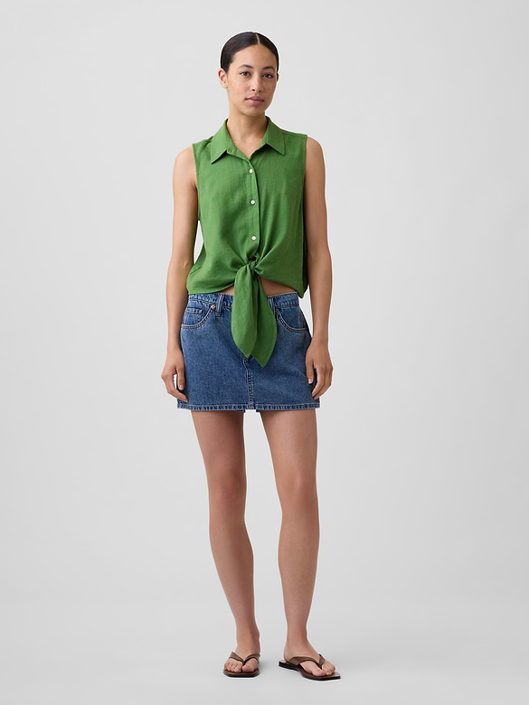 Relaxed Sleeveless Tie-Front Shirt
