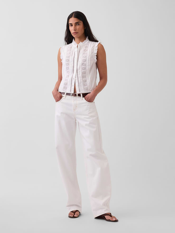 Image number 2 showing, Lace-Trim Pintuck Button-Front Top