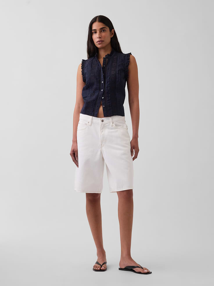 Image number 2 showing, Lace-Trim Pintuck Button-Front Top