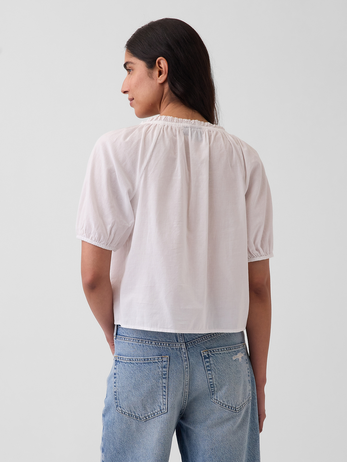 Elbow-Sleeve Crop Pintuck Top | Gap