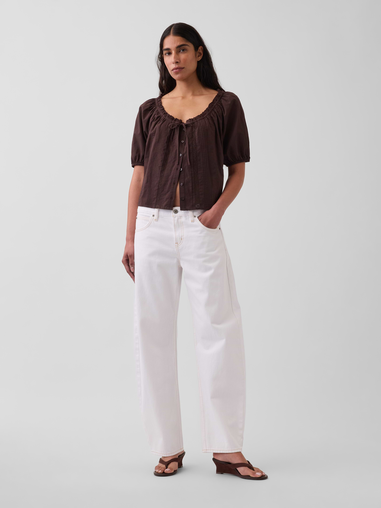 Elbow-Sleeve Crop Pintuck Top | Gap