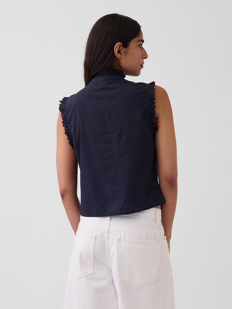 Image number 3 showing, Lace-Trim Pintuck Button-Front Top