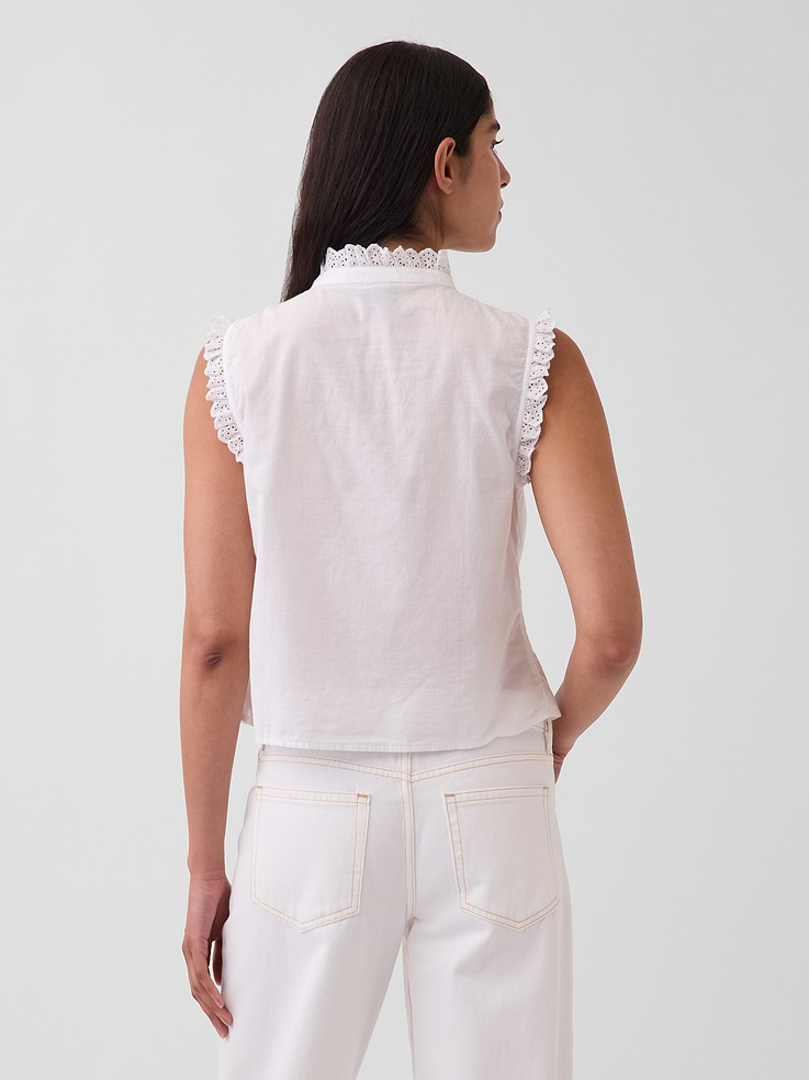 Image number 3 showing, Lace-Trim Pintuck Button-Front Top