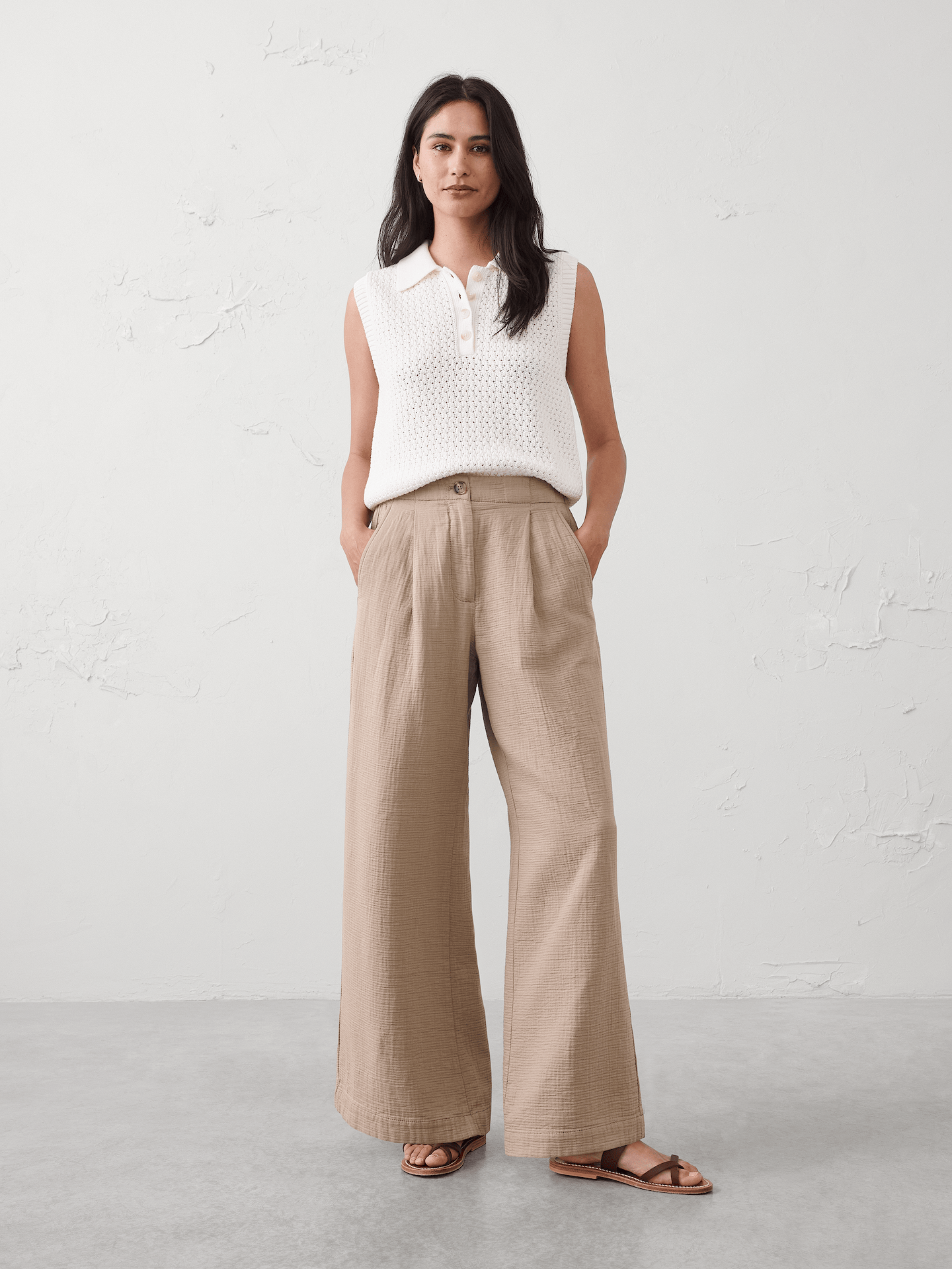 Image number 1 showing, Anyday Wide-Leg High-Rise Gauze Pleated Trouser